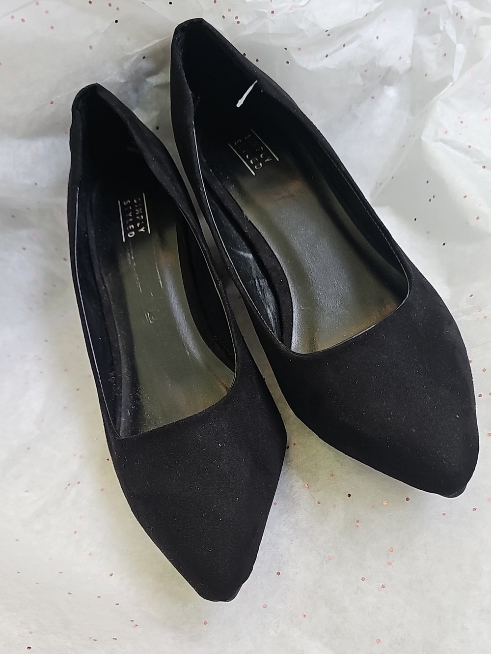 Simply Styled Black Faux Suede Pointed Toe Block Heel Pumps Size 8
